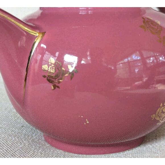 Vintage Hall China 0694 6 cup Teapot Mauve Rose Pink With Gold Trim/Flowers - Picture 8 of 16